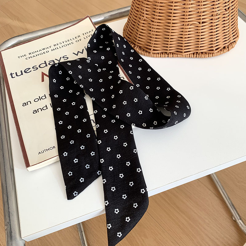 Bufanda de seda, banda larga, sensación de alto nivel, bufanda de lunares pequeños, decoración de cinta de doble capa, banda para el cabello estrecha, bolsa de atar drapeado, cinturón de cinta