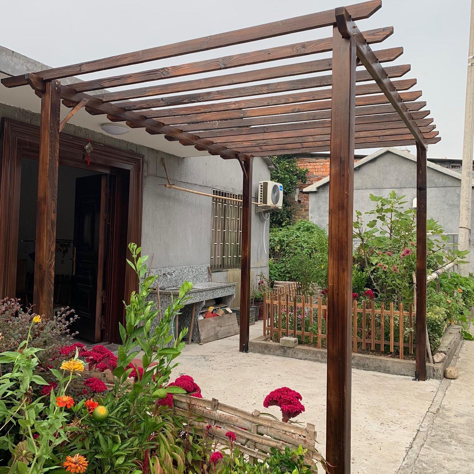 户外碳化防腐木葡萄架实木藤架凉亭花架室外庭院长廊可定架子花园