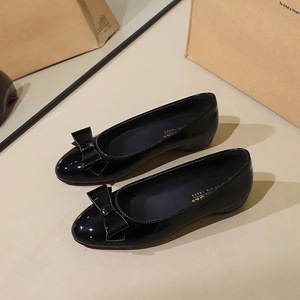 6821-H91 French patent leather round toe bow shallow mouth single shoe red sole versatile high rise commuting banquet wo