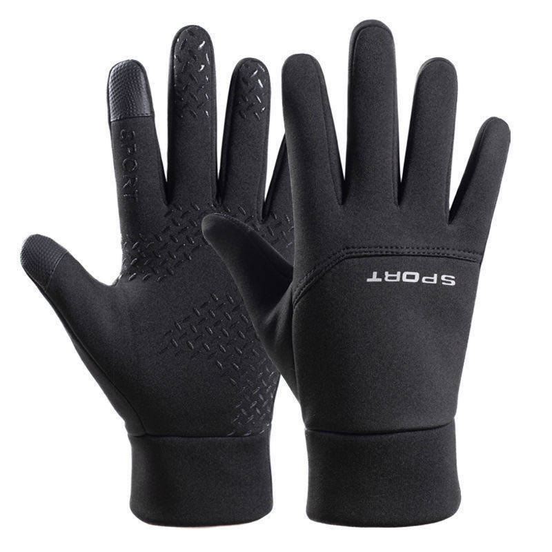 Waterproof gloves for men in autumn and winter plus velvet windproof and coldproof outdoor sports skiing riding driving anti-slip touch screen gloves