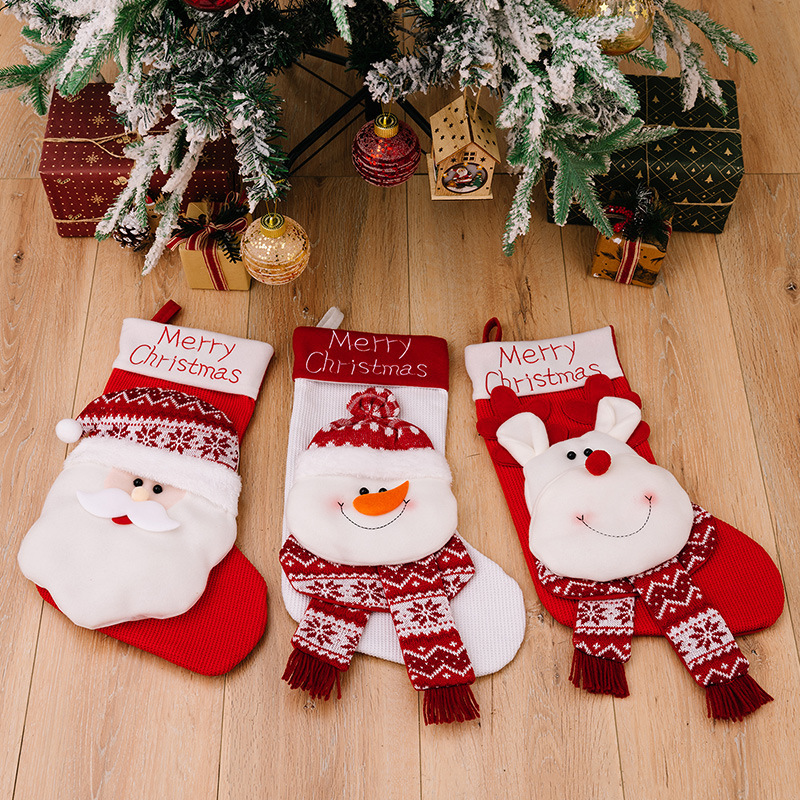 3種類の豪貝の新型のクリスマスの装飾の靴下の立体の老人のヘラジカのニットの靴下の子供の贈り物の袋の赤いクリスマスの靴下|undefined