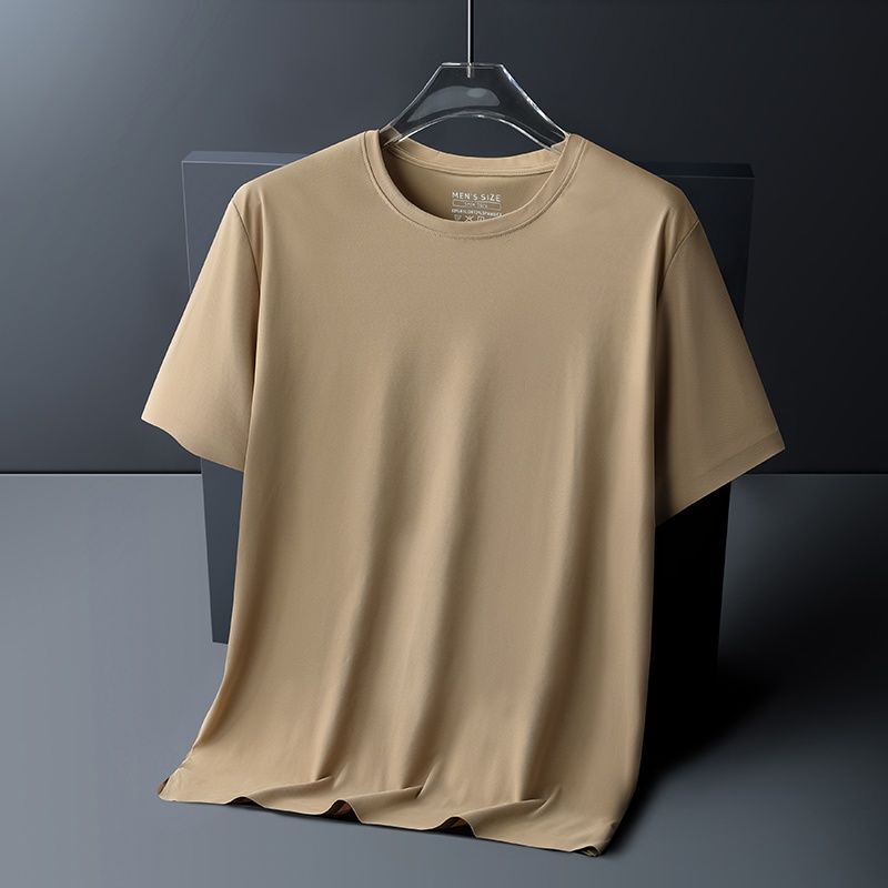 アイスシルクシームレス半袖Tシャツメンズ夏薄いラウンドネックTシャツメンズプラスファットプラスサイズカジュアル速乾服|undefined