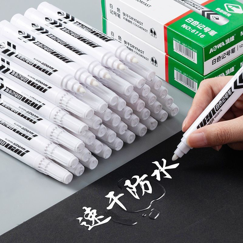 White Marker Pen, Oil-Based, Thick Tip, Quick-Drying, Waterproof, Non-Fading, Large-Capacity Logistics Signature Pen, Marker Pen