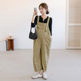 Autumn New pregnant women's pants Korean fashion loose plus size slimming belly covering suspender pants Western style age-reducing jumpsuit