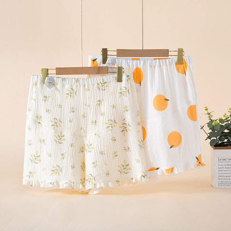 New Cotton Double-layer Gauze Pregnant Women's Belly-supporting Pajama Pants Adjustable Belly-free Summer Shorts High Waist Moon Pants