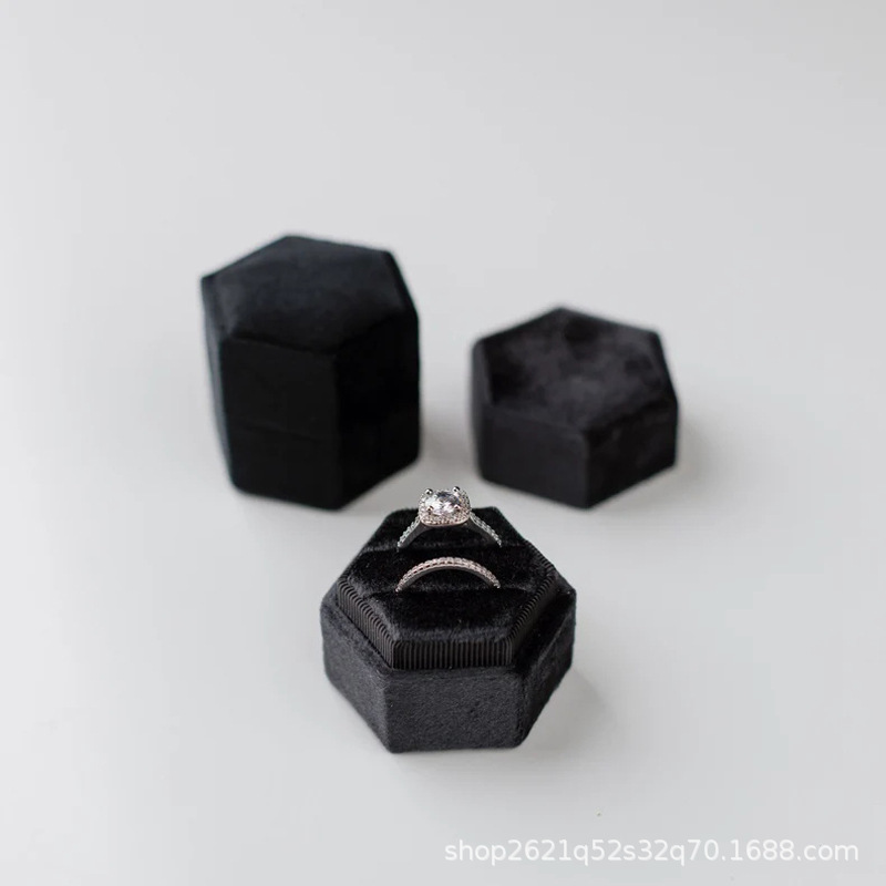 Etsy人気ホットスタンプ六角形ハクチョウベルベットリングボックスシングルスロットダブルスロット结婚式プロポーズ周年记念プレゼント|undefined