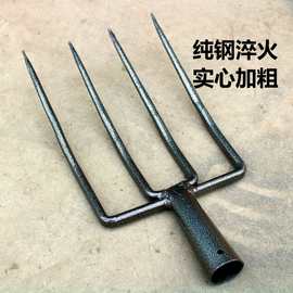 四齿叉实心新款全锰钢加粗加重叉子农用叉粪四股叉头松土翻地