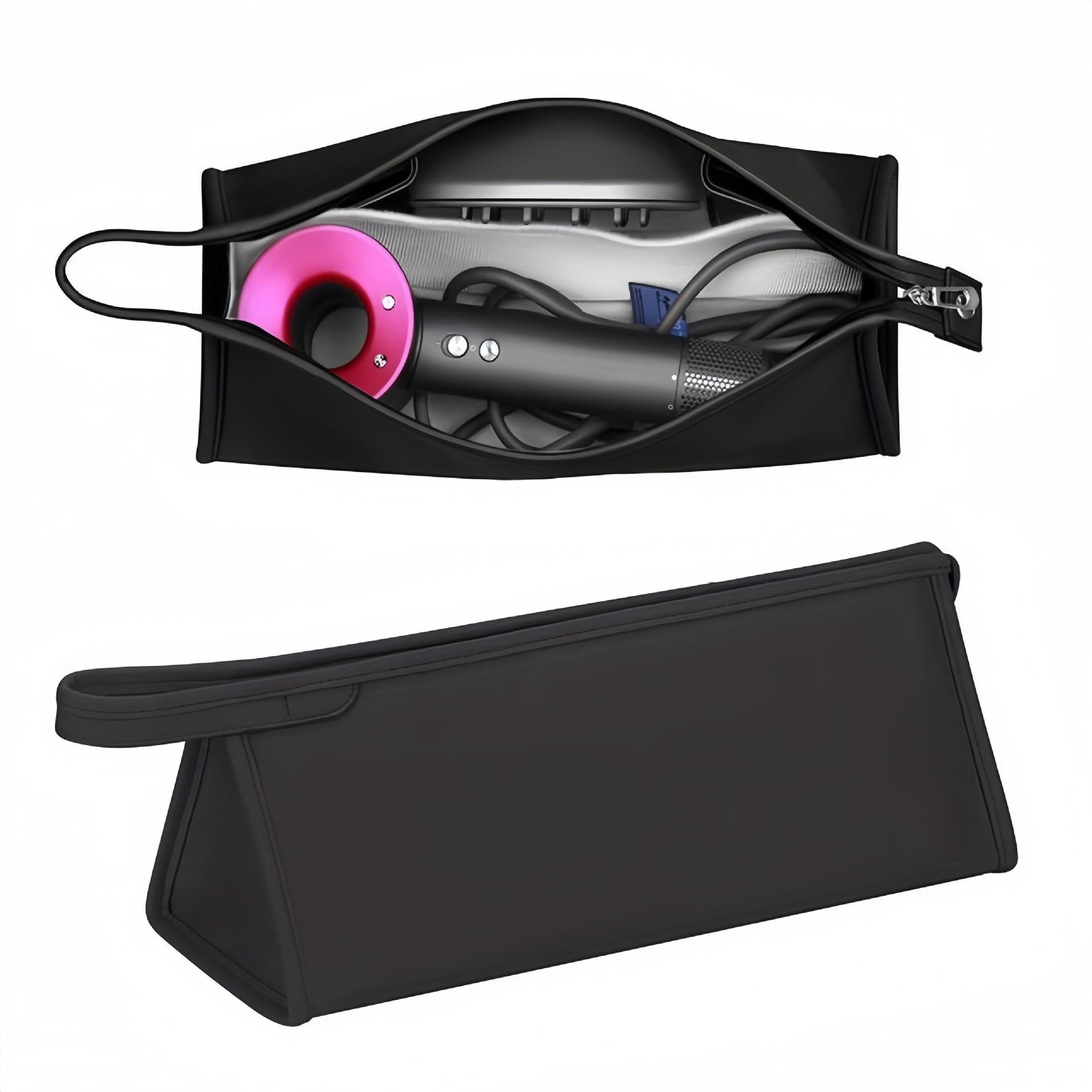 Cross-Border Travel Dyson Hair Dryer Cosmetics Bag Pu Leather White Zipper Bag Hair Dryer Waterproof Bag Hair Curler Cosmetics Bag