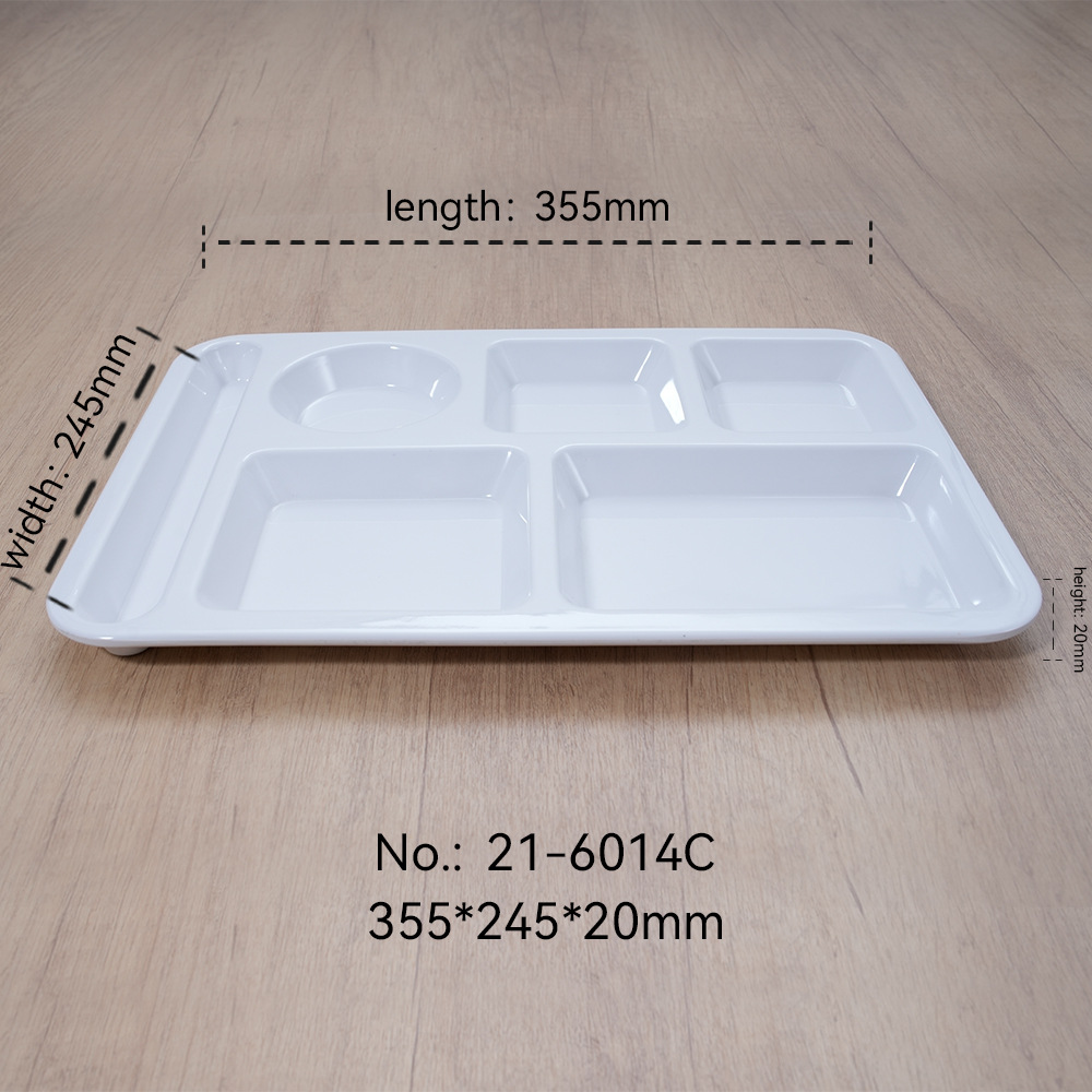Plato de comidas rápidas de melamina blanca multiplate de plástico de porcelana imitación para comedor escolar de cuatro placas y seis placas personalizadas