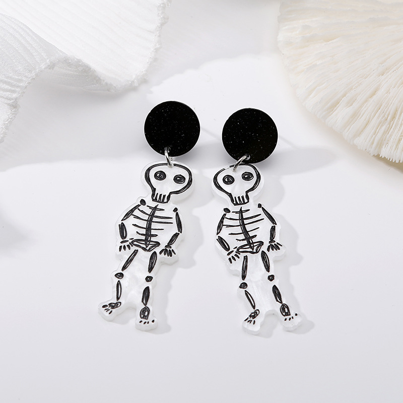 Halloween Ghost Skull Acrylic Female Stud Earrings Eccentric Personality Festival Cartoon Earrings Bones Man Castle Accessories display picture 8