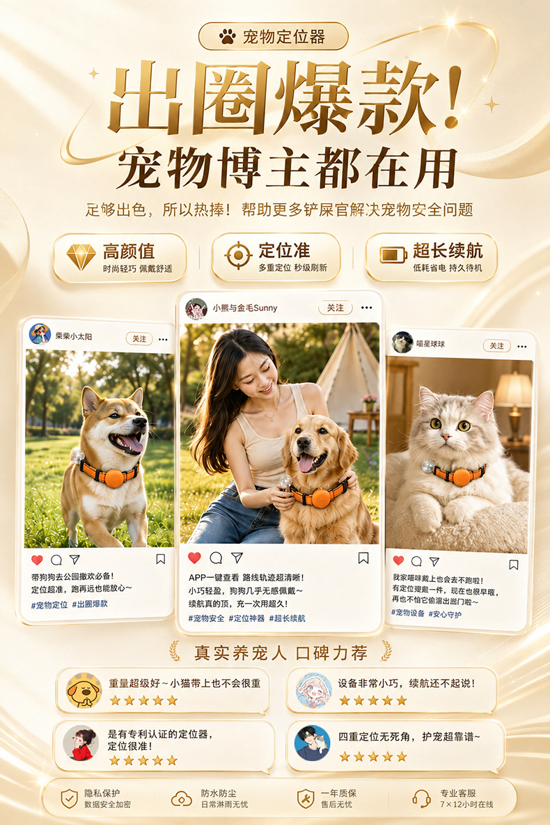 Smart pet collar locator, cat anti-lost device, waterproof GPS tracker, puppy anti-lost tracker