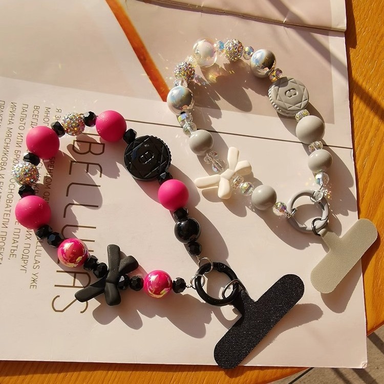 2025 nuevo arco fresco púrpura claro decorado llavero creativo cuadrícula de diamante disco cuentas colgante de teléfono móvil