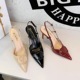 312-K117 French sexy V-shaped square buckle pointed high heels for women, thin heels, patent leather back, empty back strap, women's single shoes
