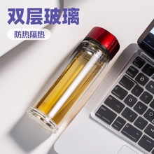 高档双层玻璃杯水杯办公杯高硼硅杯子男士商务礼品便携隔热加厚