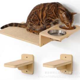 跨境木质猫爬架墙壁式不占地喂食架猫架木制猫抓柱猫咪玩具猫跳板