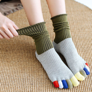 Autumn New Mid-tube Socks Piled Socks Women's Socks Colorful Five-finger Socks Toe Socks Color-matching Japanese Style Cotton Socks Women