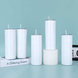 跨境热升华20oz直身杯简约304不锈钢真空保温杯车载便捷吸管杯