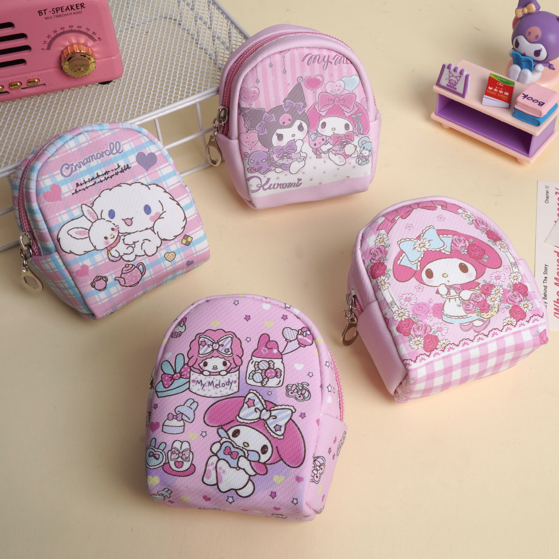 Monedero Mini Animado de Cuero PU Impermeable para Almacenamiento Doméstico