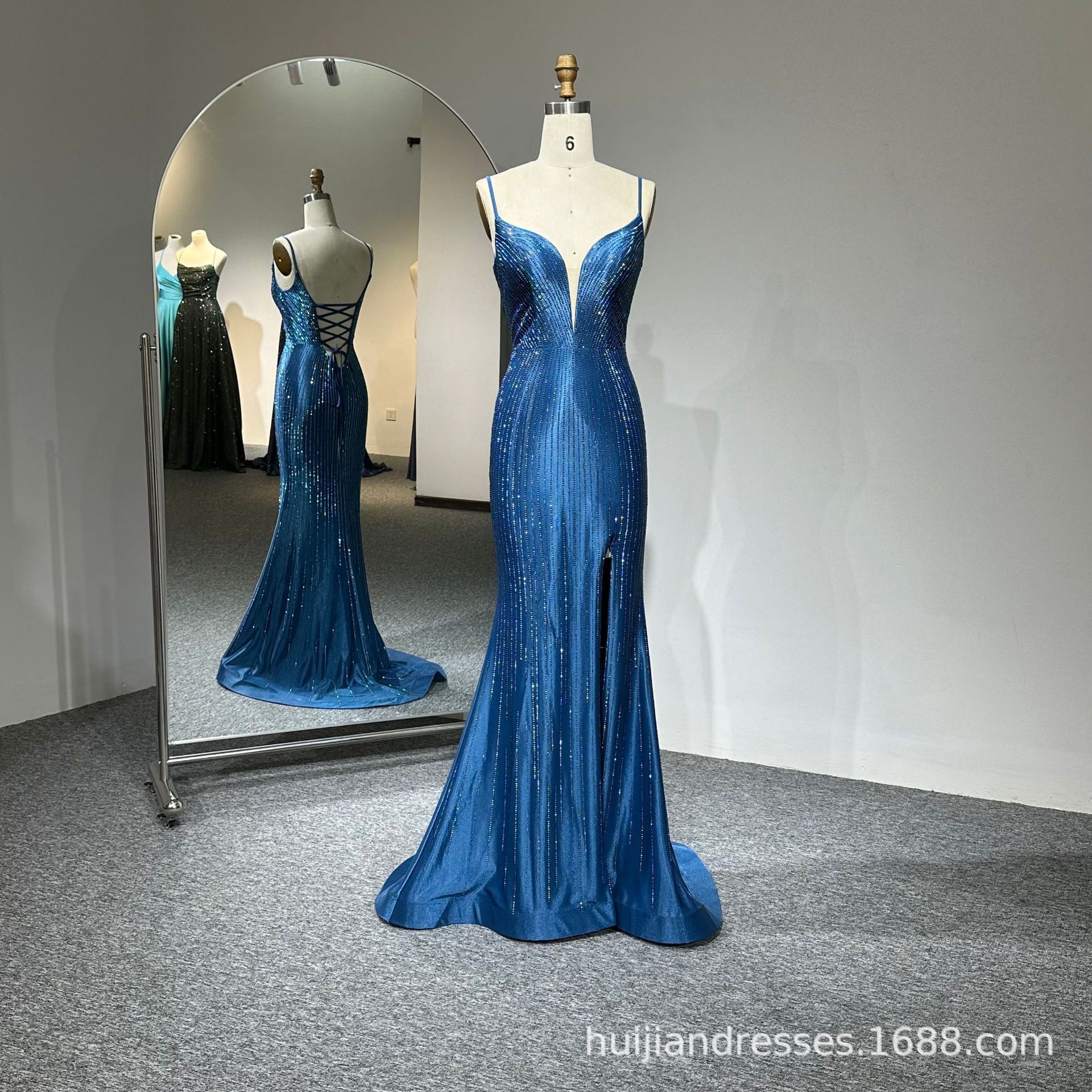 Royal Blue Sexy Hot Diamond Small Tail Prom Evening Dress Dinner Awards Host Dress Party Dress