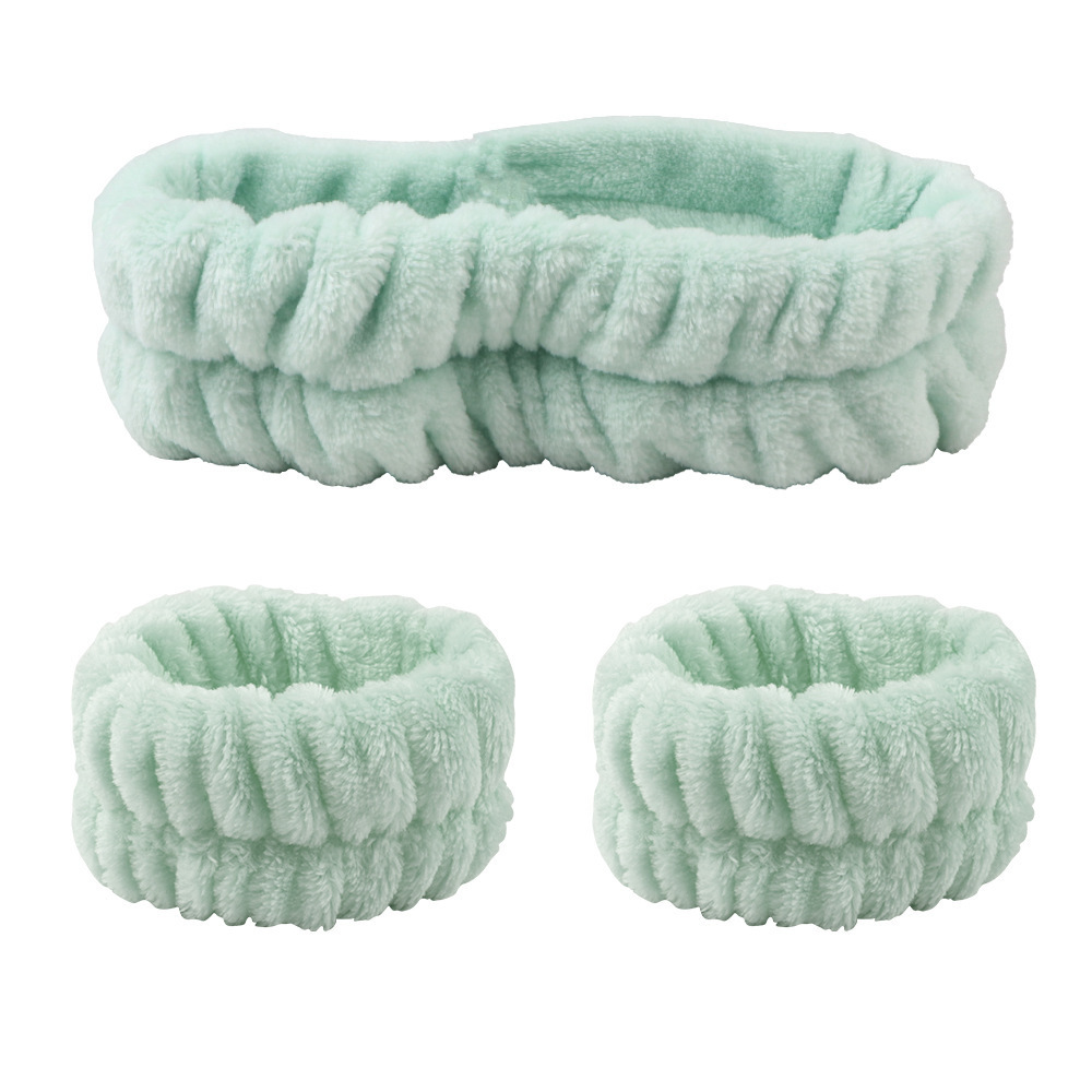 Amazon franela color sólido banda de pelo banda muñeca traje de mujer lavado facial spa banda de pelo a prueba de humedad absorbente pulsera felpa