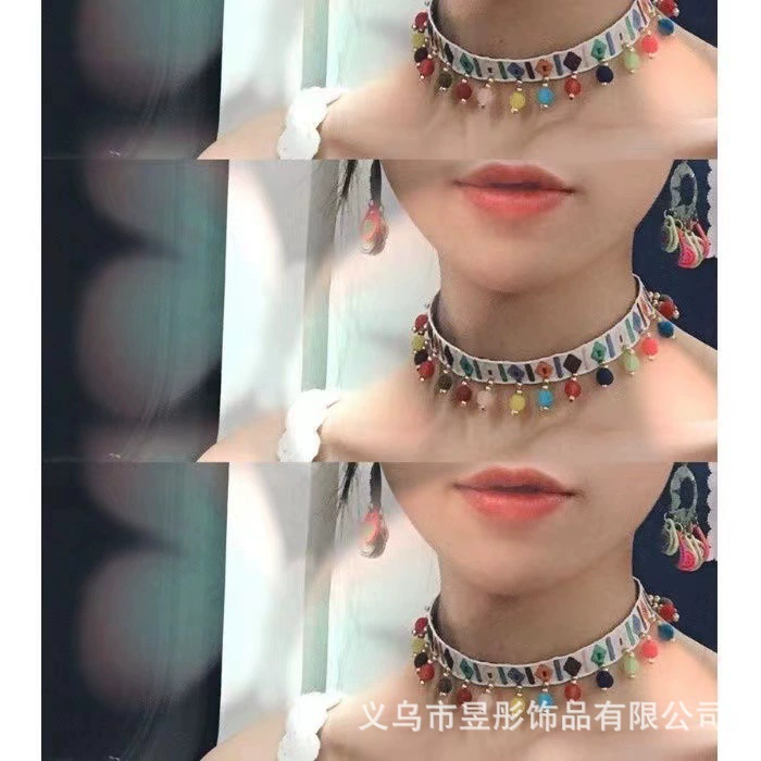 Богемский ошейник с вышивкой женский красочный шарик с бахромой ручной работы ожерелье