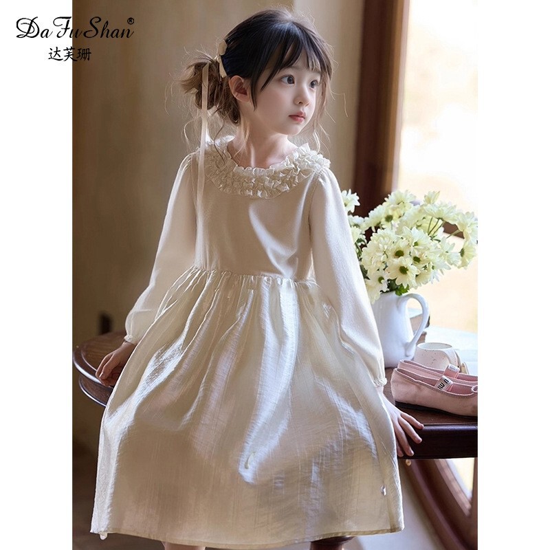 Girls' Dress, New Autumn 2025 Style, Ruffled Lace Princess Dress, Children's Pure Cotton Ribbed Long-Sleeve Long Dress Girls' Dress, New Autumn 2025 Style, Ruffled Lace Princess Dress, Children's Pure Cotton Ribbed Long-Sleeve Long Dress
