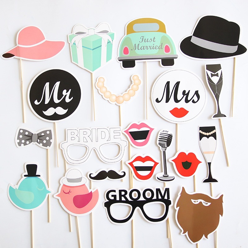 Fiesta de solteros accesorios de fotografía boda estampado papel de mano hombre y mujer unicornio amor pájaro decoración de la novia