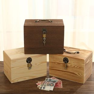 Lockable Piggy Bank Solid Wood Removable Money Storage Lockable Small Box Anti-Theft Wooden Adult Kidsren Adult Key Aromatic