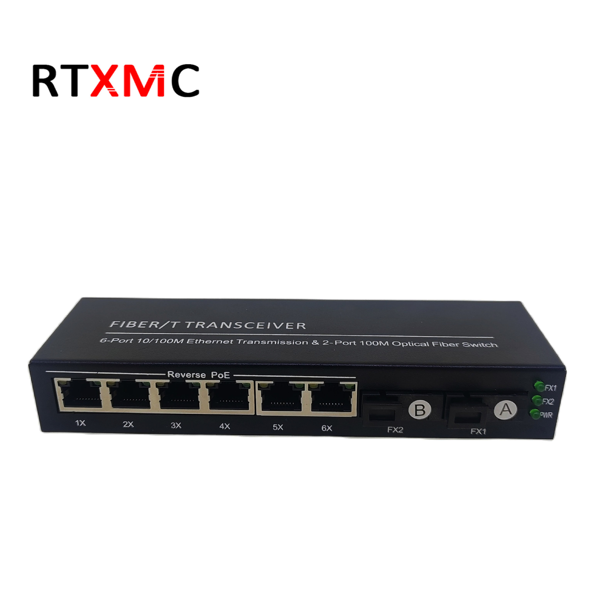 百兆2光6电单模单纤光纤收发器SC接口光电转换器反向POE供电