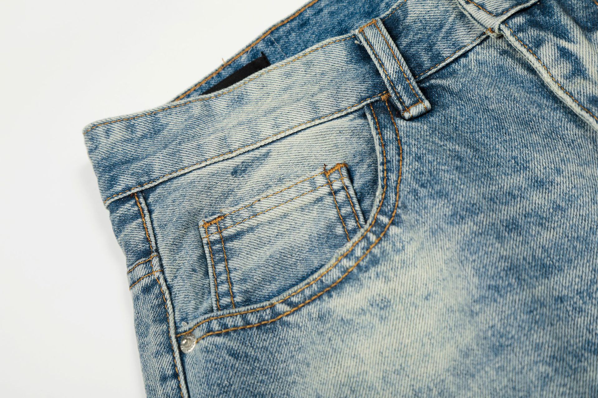 Men's High Street Vintage Washed Denim Jeans Relaxed Fit Cat Whisker Slight Curve Design_mkmklike.com