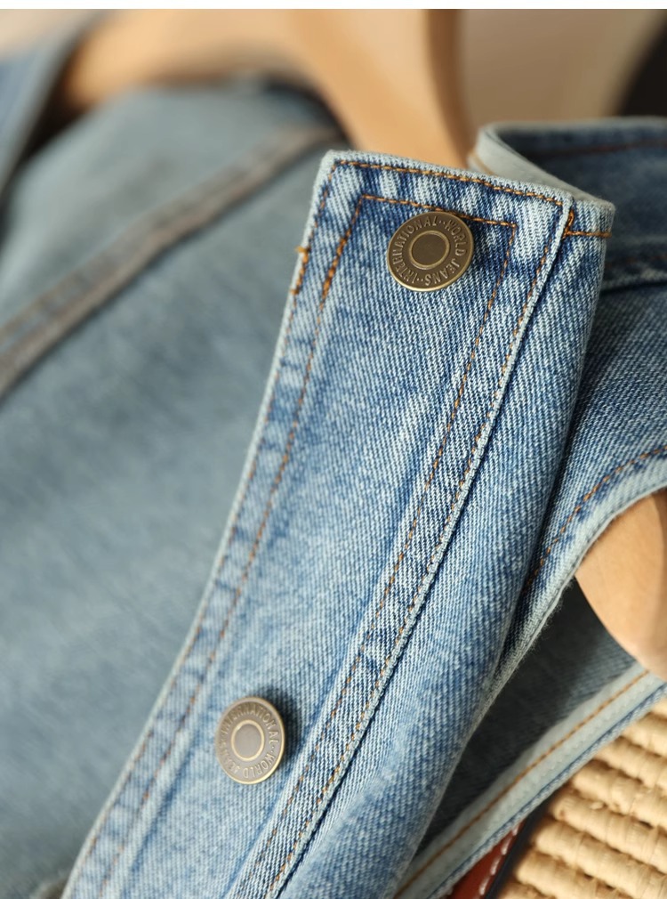 Áo vest denim nữ ngắn tay rộng rãi phong cách thời trang xuân hè — Xanh denim chi tiết 12