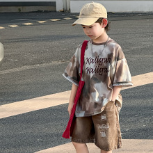 男童夏款套装儿童韩版2025新款夏季潮牌短袖阔腿牛仔短裤帅气童装