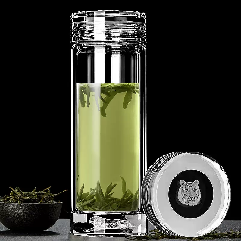 批发12生肖水晶杯加厚双层玻璃杯印制礼品茶杯印LOGO刻字车载杯子