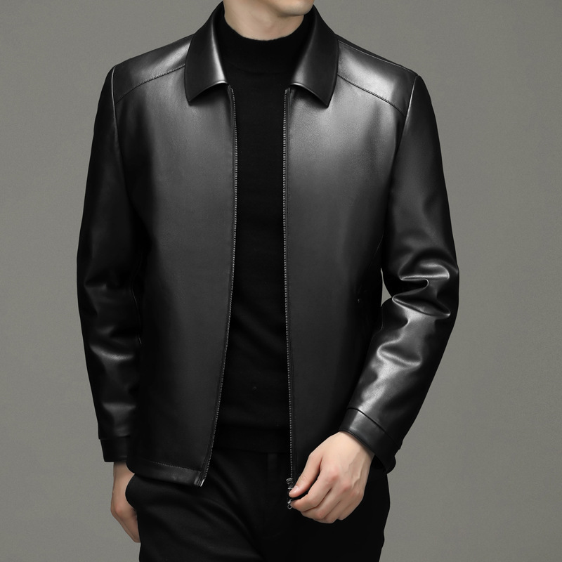 Winter New Leather Down Jacket Men's Fashion Lapel Light 90 White Duck Down Men's Washed Pu Leather Jacket