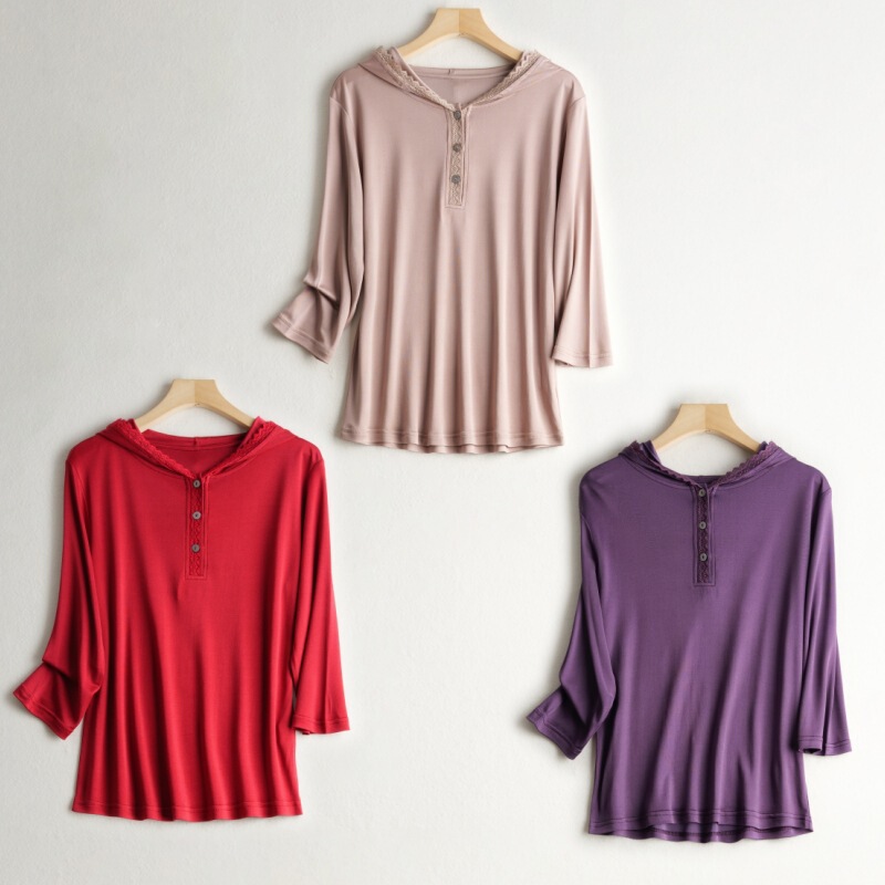 Spring Mulberry Silk Hooded Top Elegant Lace Seven-point Sleeve Inner Sweater Women's Satin Silk Knitwear