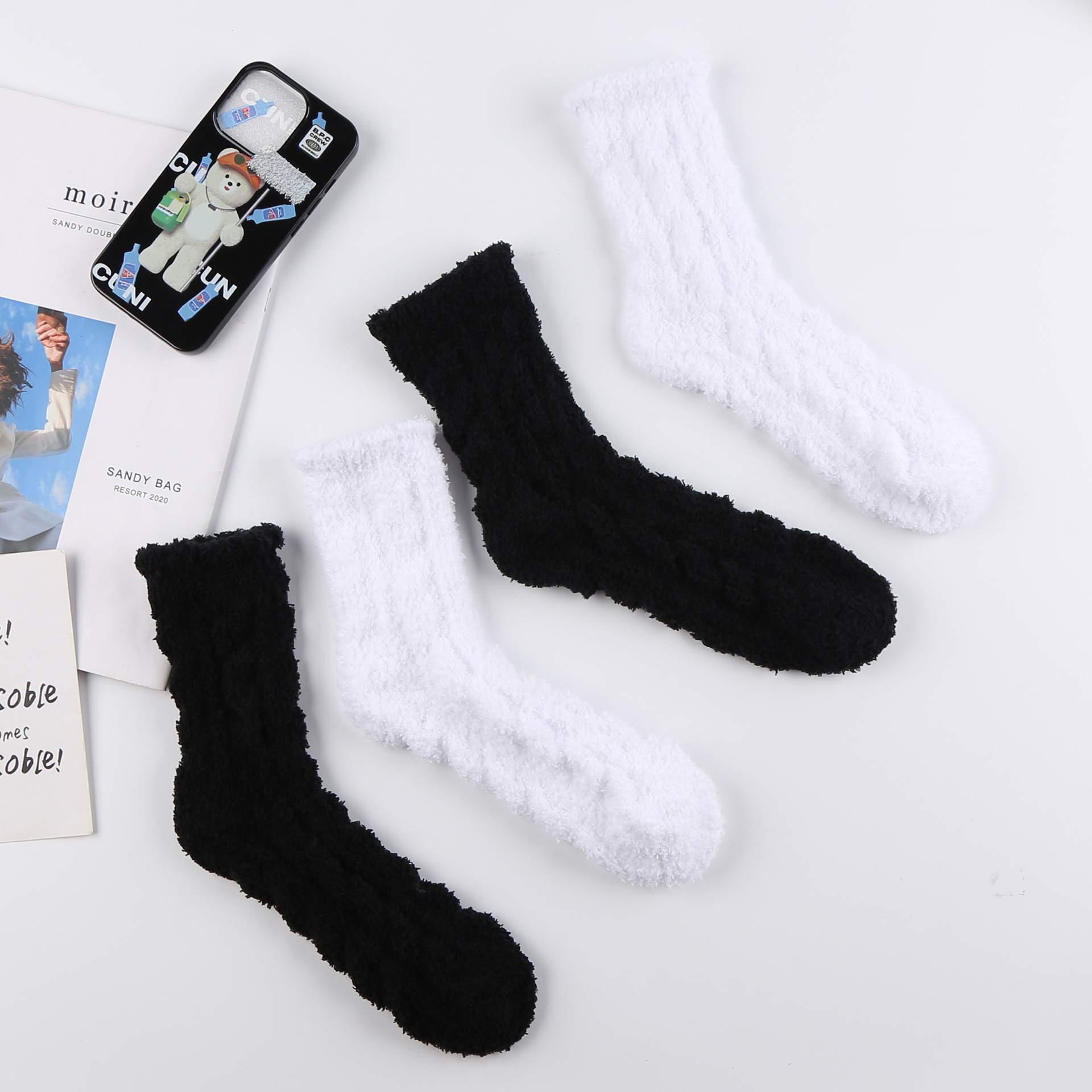 Autumn/Winter New Coral Fleece Socks Solid Color Socks Warmth Thick Floor Socks Casual Daily Crew Socks Couple Socks