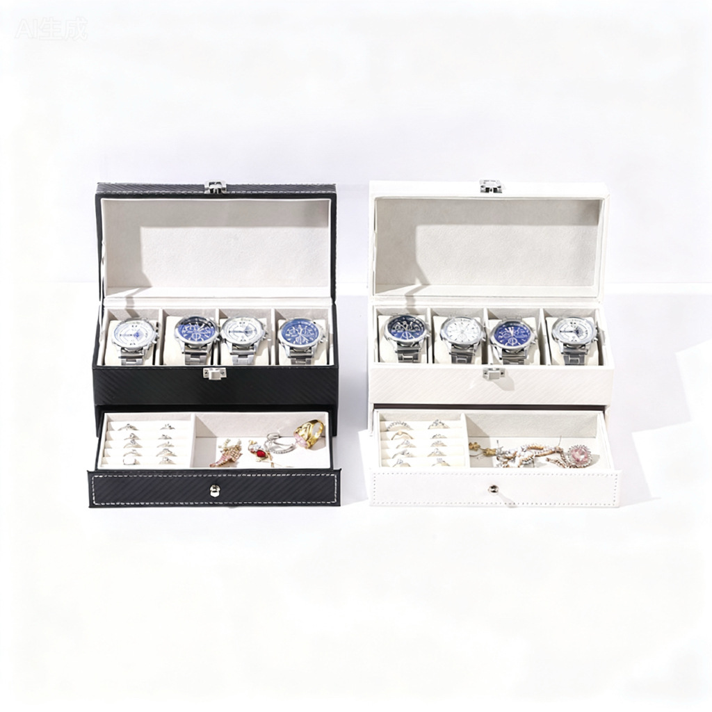 Spot Leather Double-Layer Watch Jewelry Storage Box Ring Bracelet Jewelry Box Home Watch Collection Box Watch Box