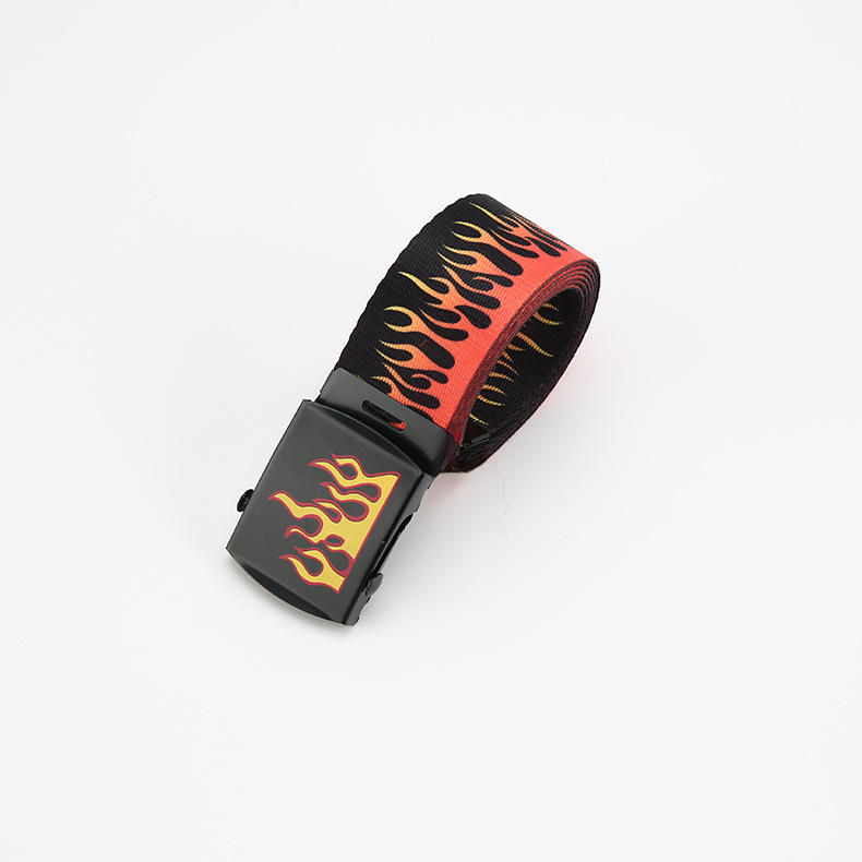 In stock Harajuku fashion hip hop Korean fashion Men's canvas belt personality casual flame belt factory direct supply_viptrois.com