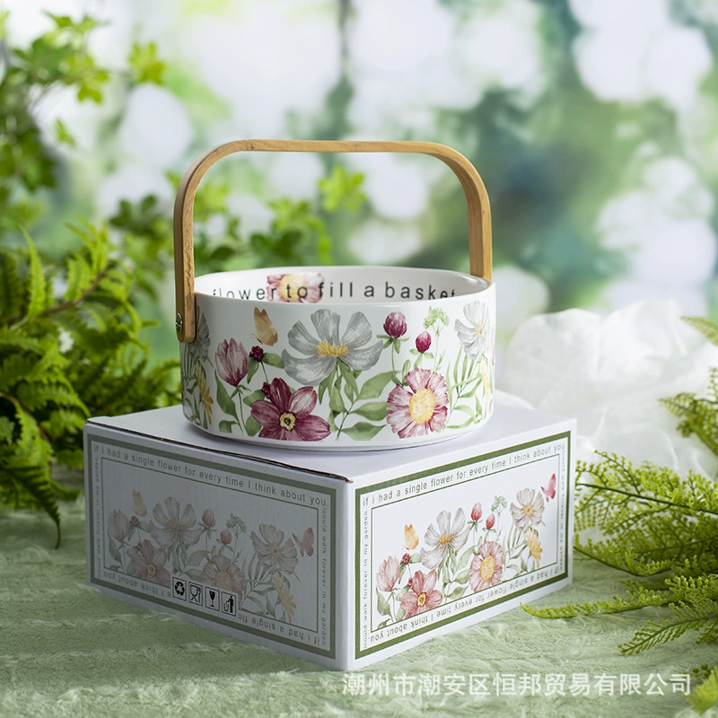 Подарочный набор на полдник в европейском флористическом дизайне Xiangyang Gift Box: чайник высокого качества, чашки, блюдце, корзина