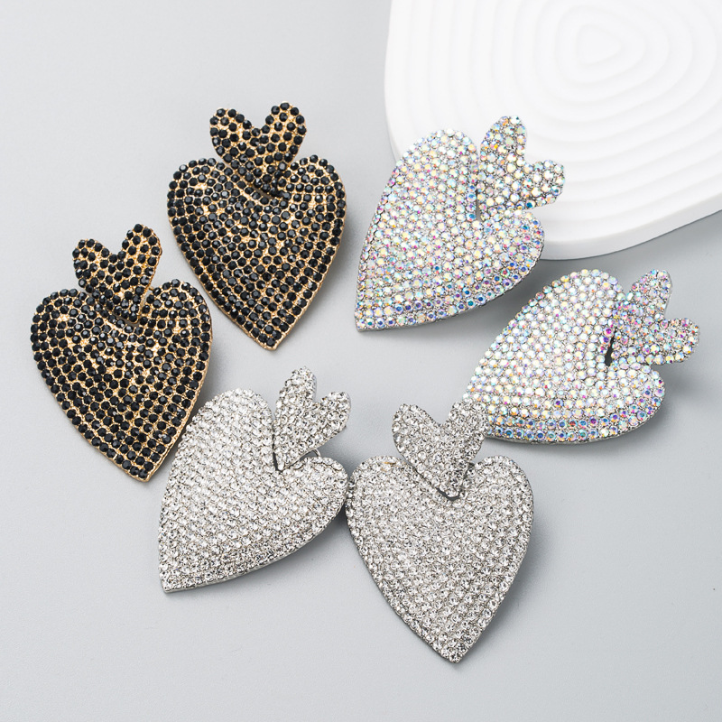Fashion Bohemian Retro Full Rhinestone Heart-shaped Earrings Wholesale display picture 2