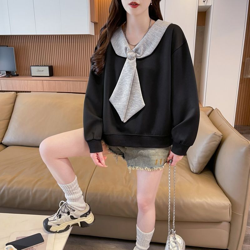 Autumn and Winter New Style Tie Sweatshirt for Women, Loose and Lazy Style Design with a High-End Feel, 2026 New Thin Style College Style Top
