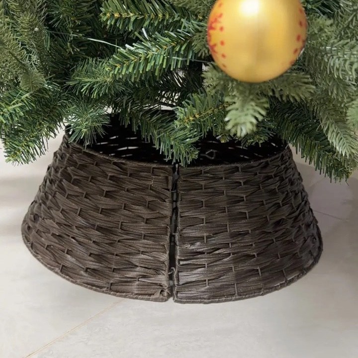 Árbol de Navidad bambú trenzado pie de árbol canasta falda marco redondo valla en árbol de Navidad retro nórdico decoración base
