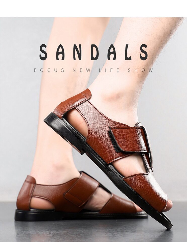 Sandal nam quai dán hở ngón chống trượt kiểu La Mã đi biển — Màu nâu, màu đen chi tiết 16