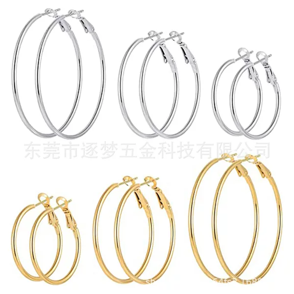 European and American Stainless Steel 316L Large Circle Earrings with Spring Clip, Shrimp Bow Clasp, Coil Titanium Steel Earrings, Popular Cross-Border Jewelry