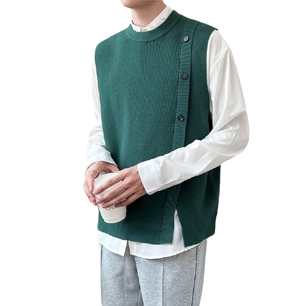 Chaleco Cárdigan de Punto para Hombre de Lana Estilo Casual Sin Mangas para Uso Diario