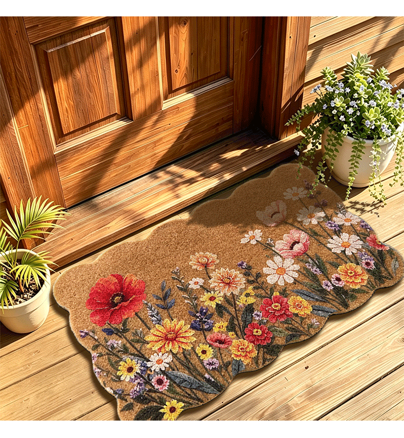 Wave-patterned, coconut fiber-like doormat with American-style print, thickened outdoor non-slip mat for entryway, dirt-scraping mat