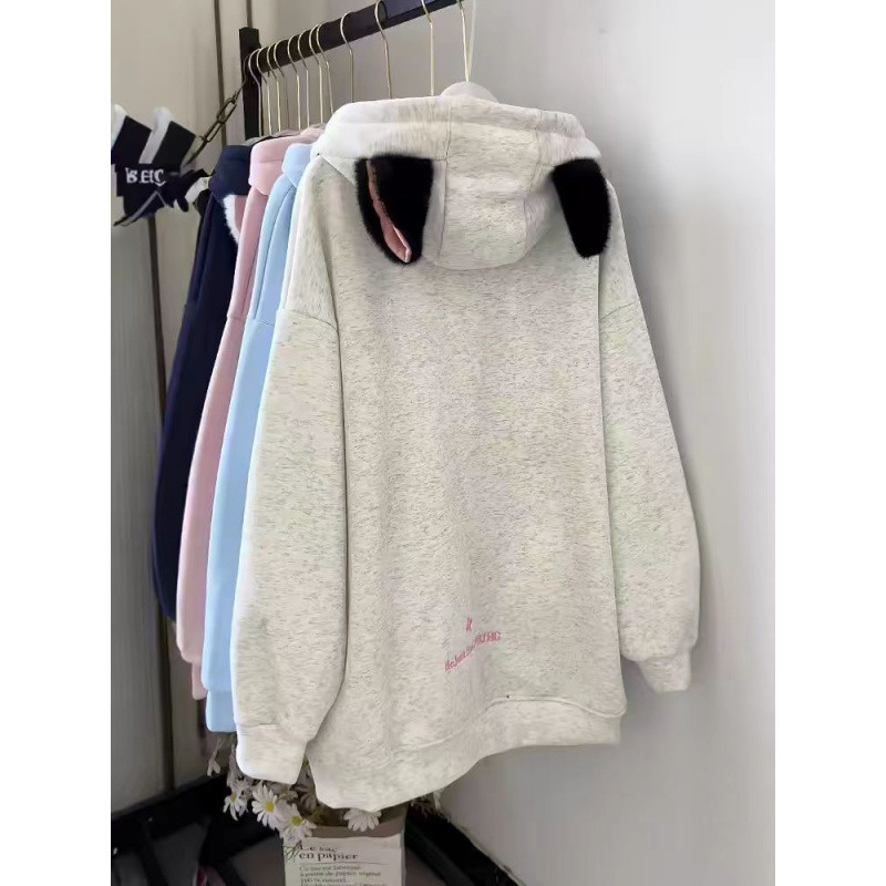 (2개) 13 라인 부드러운 소녀 귀여운 마오 마오 귀 기모 후드 스웨터 여성의 가을과 겨울 한국의 게으른 바람 느슨한 코트