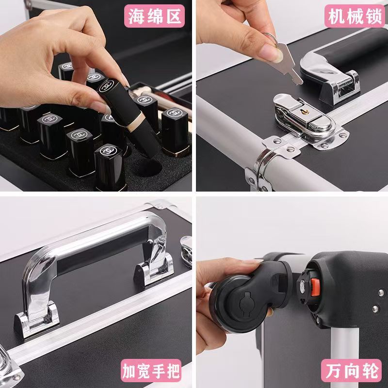 Caja de maquillaje de barra de tracción profesional, caja de maquillaje de bordado de uñas, caja de maquillaje de maquillaje, caja de herramientas de maquillaje de maquillaje