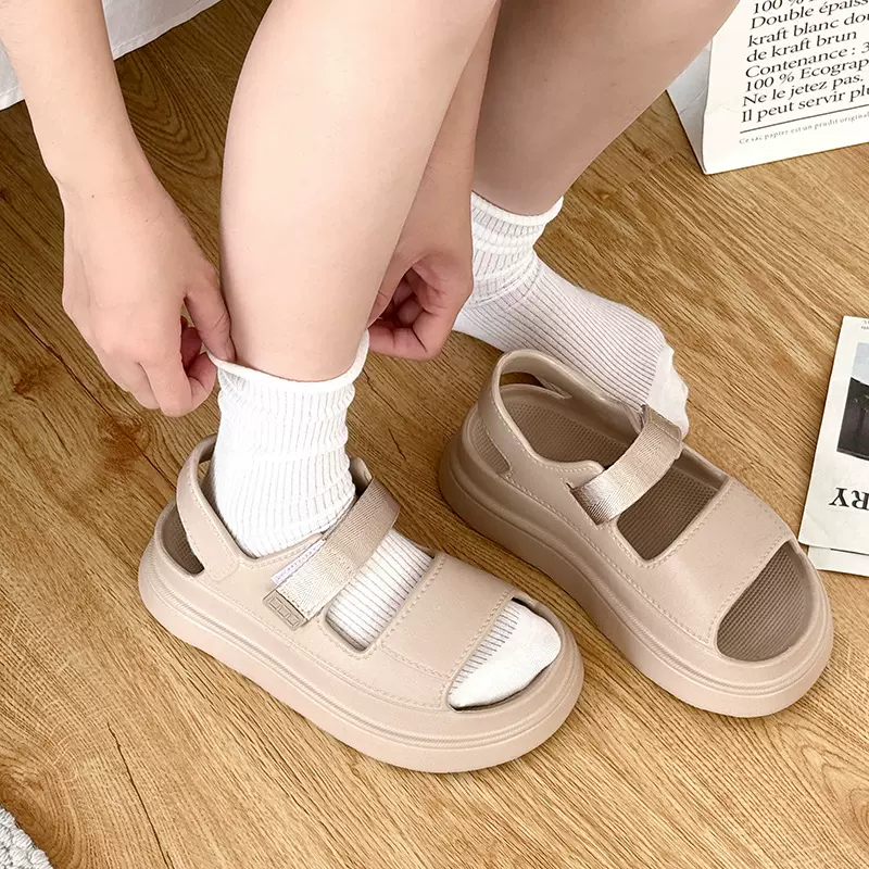 定制底增高魔术贴时尚凉鞋夏季新款沙滩鞋女休闲厚软底运动底凉鞋