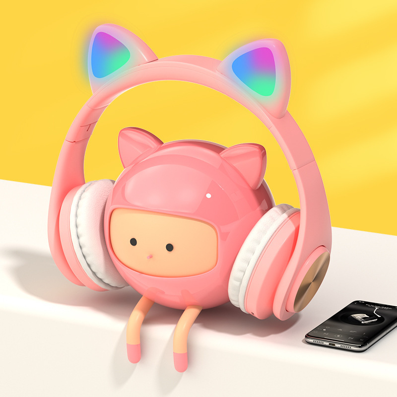 New Cat Ear Luminous Bluetooth Headset Live Headset Macaron Music Stereo Wireless Bluetooth Headset